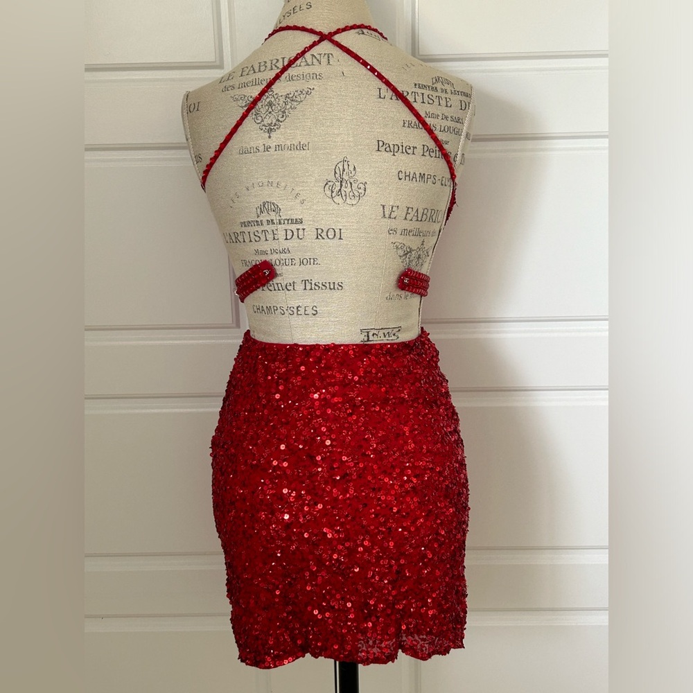 Scala Ruby Red Fully Beaded Evening Cocktail Mini… - image 4